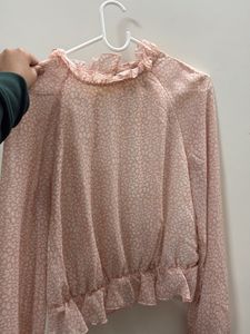 Ruffled Sheer Long Sleeve Top
