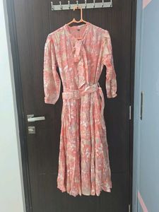 Floral Print Tie Neck Dress