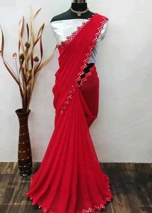 Cut Work Woman Georgette Saree With Embroidery Blo