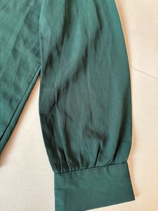 Elegant Green Blouse with Attached Scarf