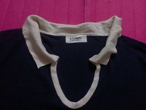 Navy V-Neck Knit Top