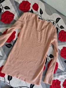 Peach Ribbed Long Sleeve Top