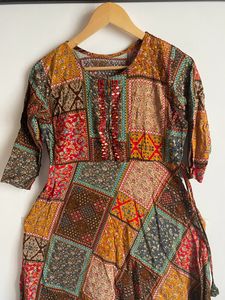 Multicoloured Cotton Kurtha With Mirrors