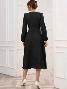 Plain Black Maxi Belted Dress