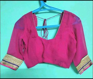 Pink &amp; Gold Embellished Saree