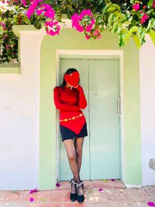 Luxury Solid Red Evening Wear Top — Sophisticated