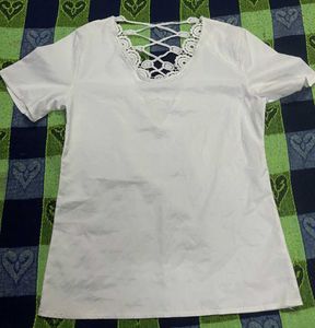 White Crochet Back Top