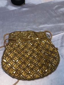 Golden Moti Work Potli Bag For Wedding