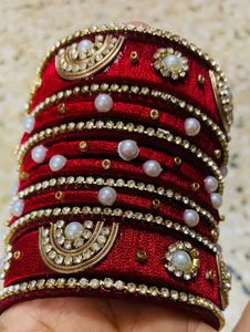 Silk Thread Red &amp; Pearl Bangles