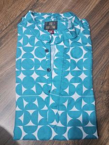 Printed Men&#39;s Cyan Kurta Shirt