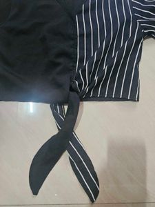 Striped &amp; Solid Tie-Up Top