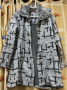 Patterned Fur Collar Unisex Jacket