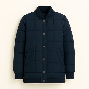 Navy Quilted Bomber Jacket