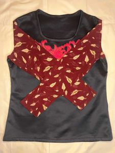 Elegant Black Blouse with Red Floral Embroidery
