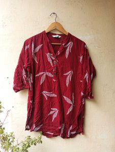 Maroon Leaf Print Tunic / Short Kurti (Women)
