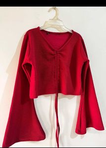 Red Bell Sleeve Crop Top