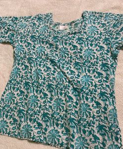 Blue Printed Short Kurti 🪷 (pure Cotton)