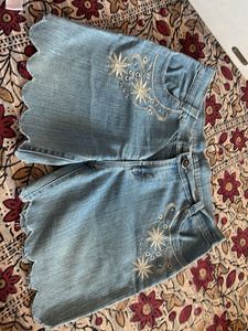Denim Mini Skirt with Embroidery