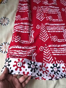 Red And White Polyester Kurta Pant Set