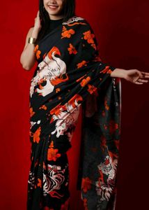 Pre-draped Elegant Black wildflower Saree