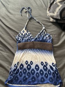 Blue & White Halter Top