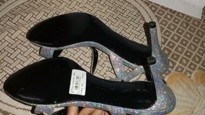 silver glitter heels
