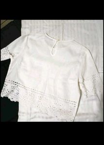 Lace Trim White Blouse