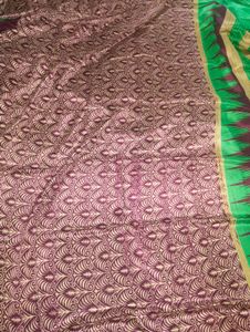 Elegant Green &amp; Brown Saree