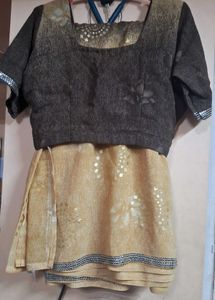 brown and  yellow shade Elegant Saree with Blou