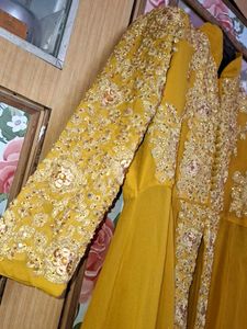Elegant Gold Embellished Sheer Overlay Dress