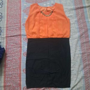 Chic Orange & Black Bodycon Dress