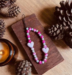 Pink Heart Beaded Phone Charm