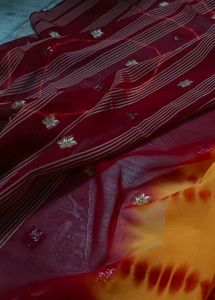 Beautiful Yellow + red Mix Colour saree.
