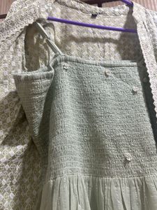 Sea Green Lucknowi Shrug And Inner