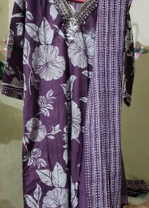 Purple Printed Kurti Set