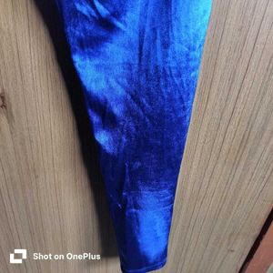 premium Blue Velvet Leggings