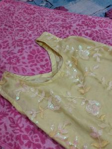 Yellow Net Type Short Kurti