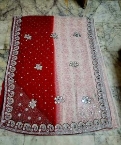 Red and creame Saree with heavy work ✨😍 #Saree