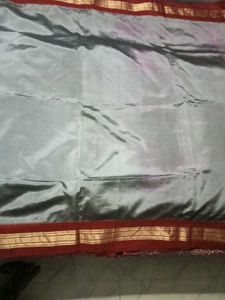 Elegant Grey color Dharmavaram Saree with RedBorde