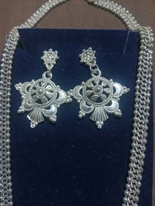 Silver Look Artificial Necklace And Earrings