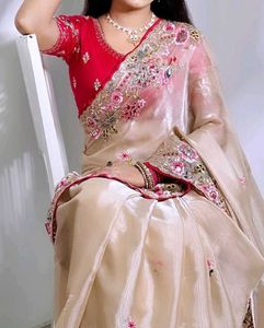 Multi Thread Embroidery Saree With Stitch Blouse