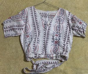 Women White Printed CropTop And Palazzo Set