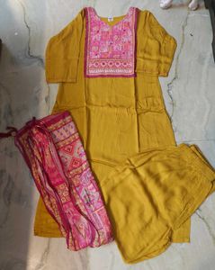 Gajji Silk Suit With Pant N Dupatta