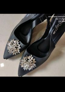 Mayze Black Slingback Heels with Crystal Embellish