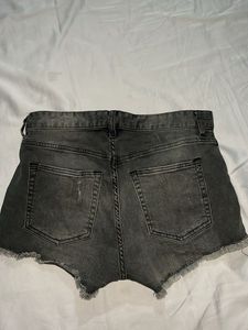 Frayed Black Denim Shorts