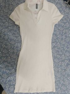 Hnm Collared Jersey Bodycon Dress In White