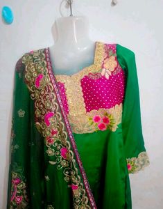 Green &amp; Pink Embroidered Salwar Kameez