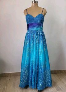 Blue Beaded Evening Gown