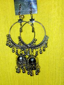Combo Set Of 2 Pink DropEarrings &amp; Metallic Jhumka