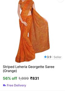 Orange Striped Leheria Georgette Saree